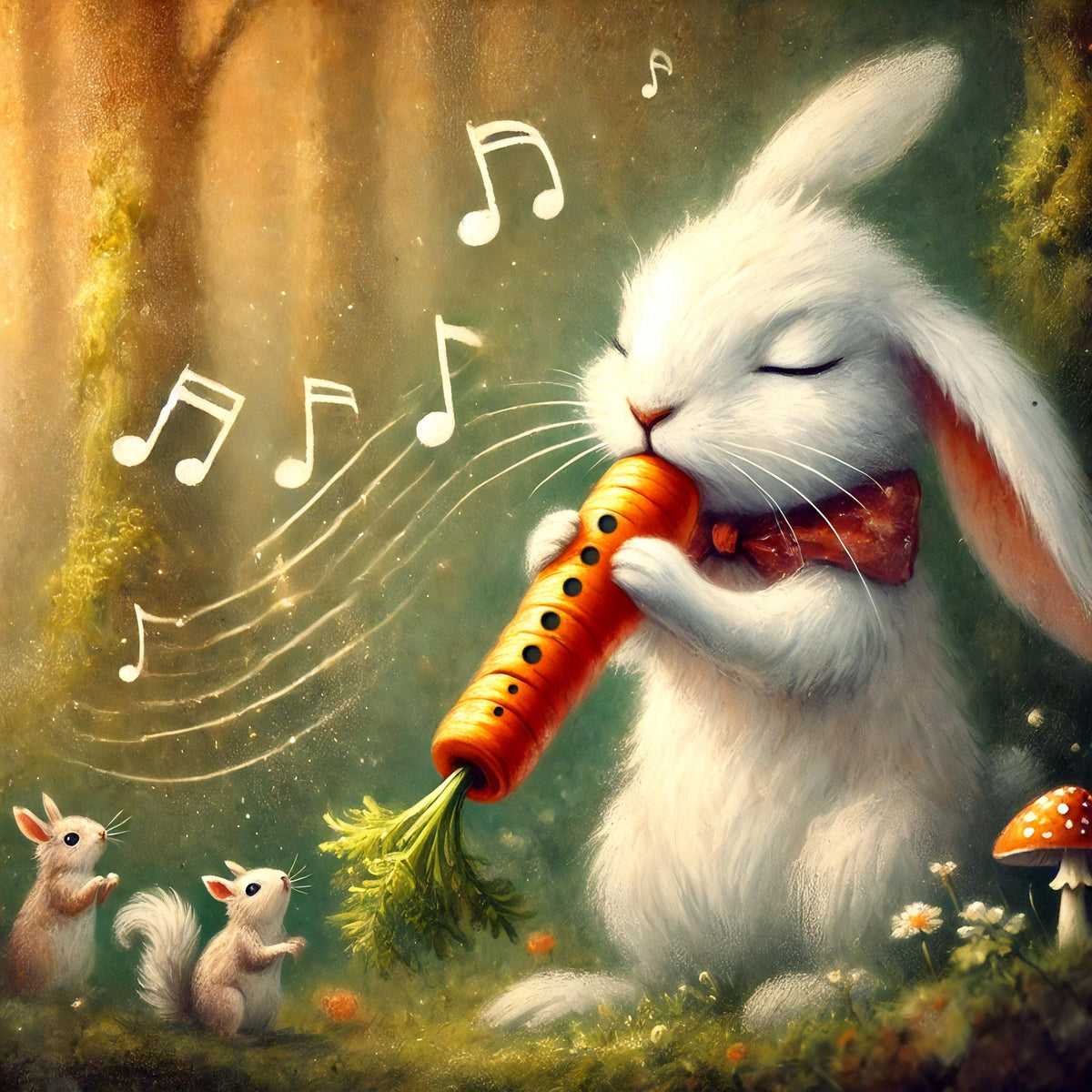 Bunny Carrot Flute Art Print: Whimsical Easter Rabbit Illustration (Digital Download)