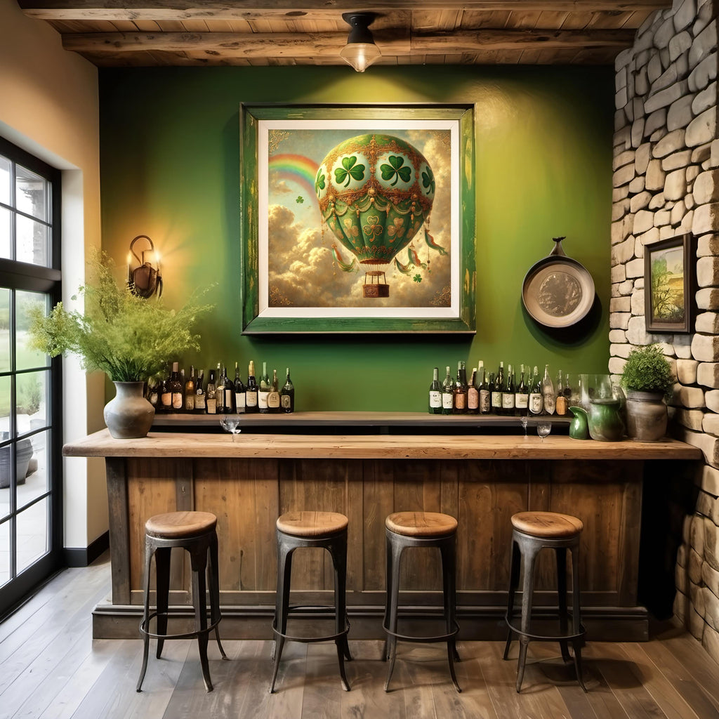 St. Patrick's Day Hot Air Balloon Print: Vintage Irish Shamrock Art (Digital Download)