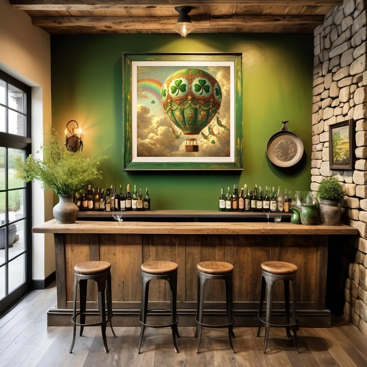 St. Patrick's Day Hot Air Balloon Print: Vintage Irish Shamrock Art (Digital Download)