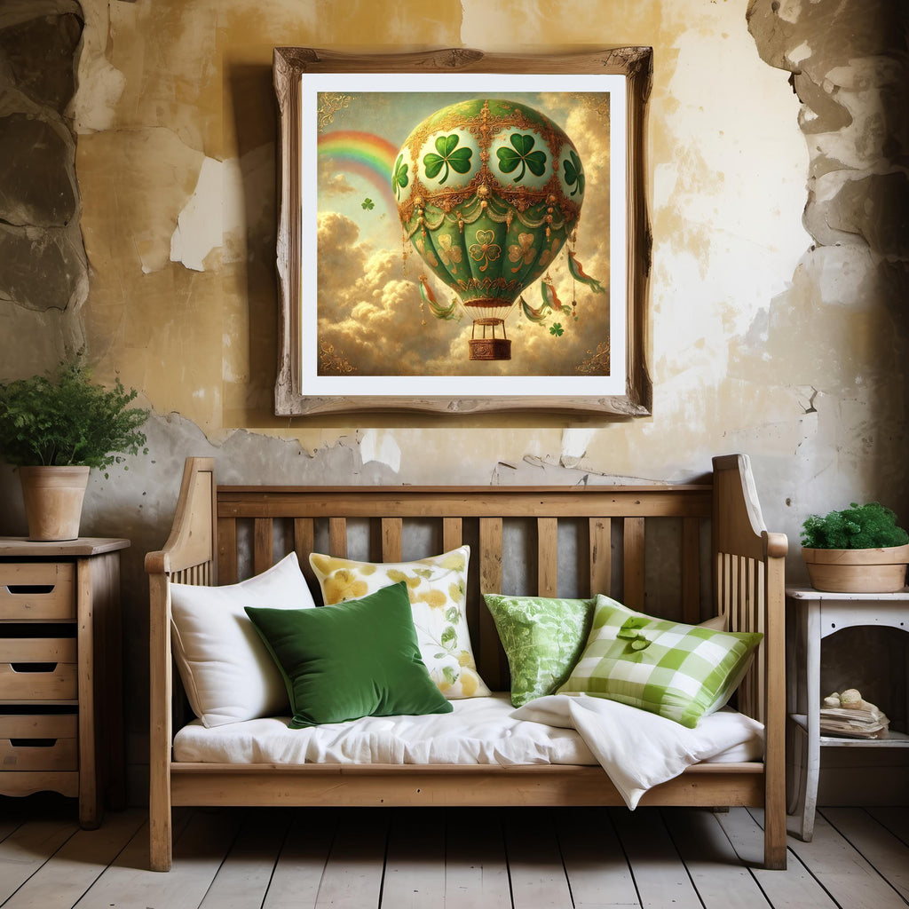 St. Patrick's Day Hot Air Balloon Print: Vintage Irish Shamrock Art (Digital Download)