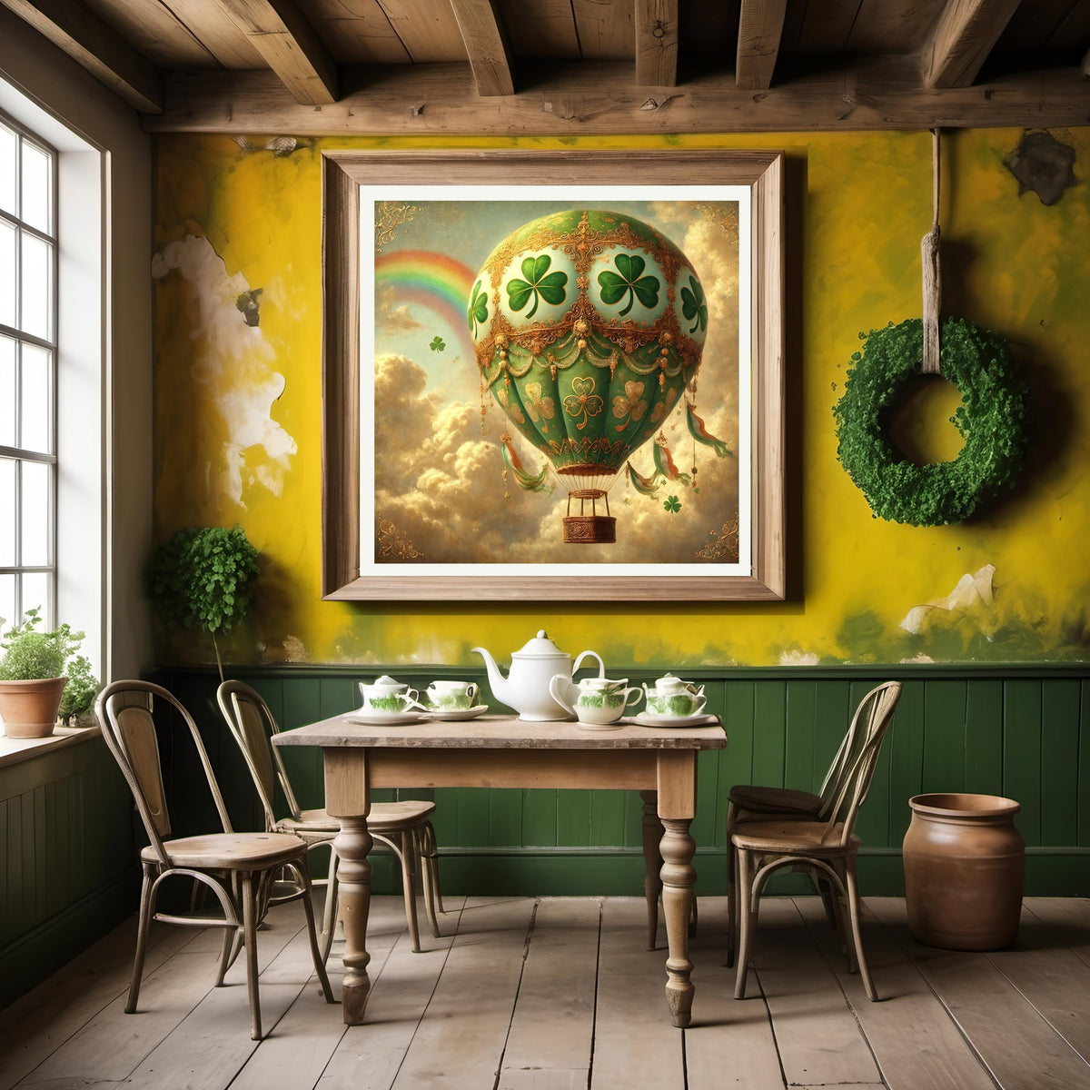 St. Patrick's Day Hot Air Balloon Print: Vintage Irish Shamrock Art (Digital Download)
