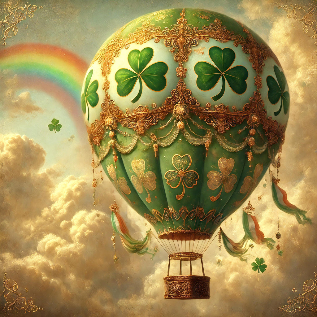 St. Patrick's Day Hot Air Balloon Print: Vintage Irish Shamrock Art (Digital Download)