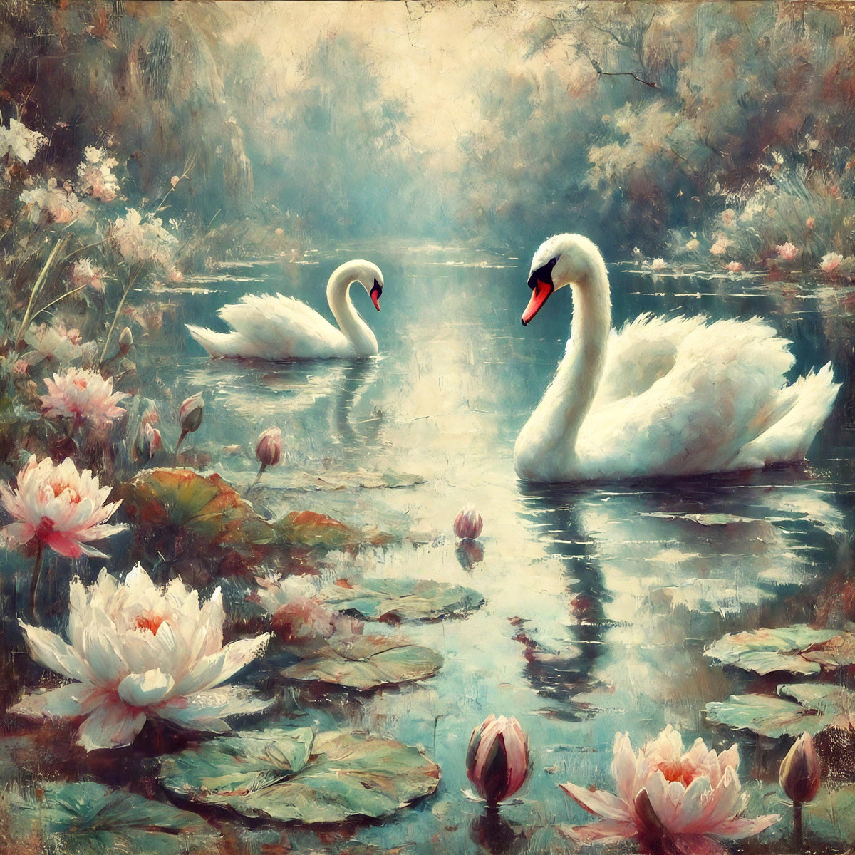 Swan Lake Vintage Art Print: Romantic Cottagecore Decor (Digital Download)