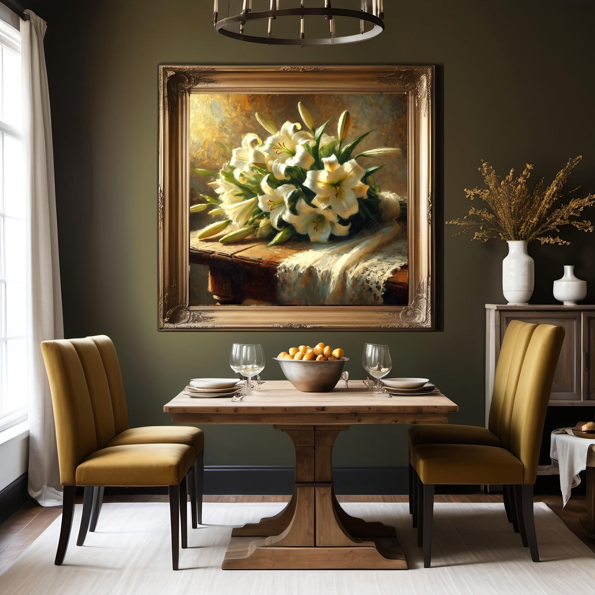 Vintage Easter Lily Still Life Art Print: Elegant Floral Bouquet (Digital Download)