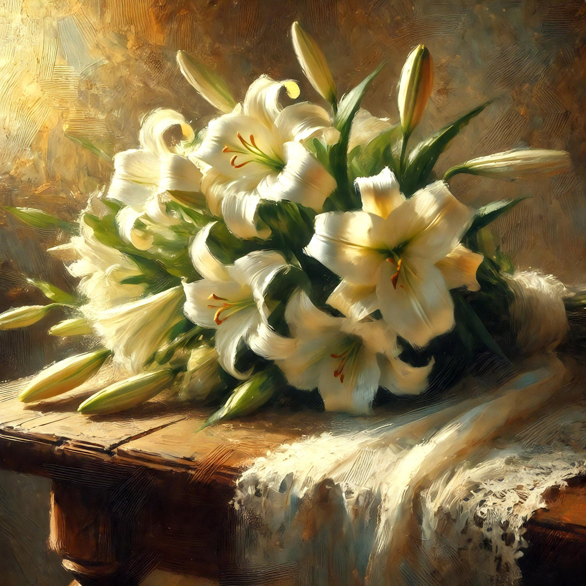 Vintage Easter Lily Still Life Art Print: Elegant Floral Bouquet (Digital Download)