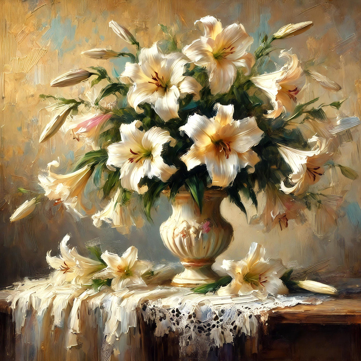 Vintage Easter Lily Still Life Print: Elegant Floral Bouquet (Digital Download)