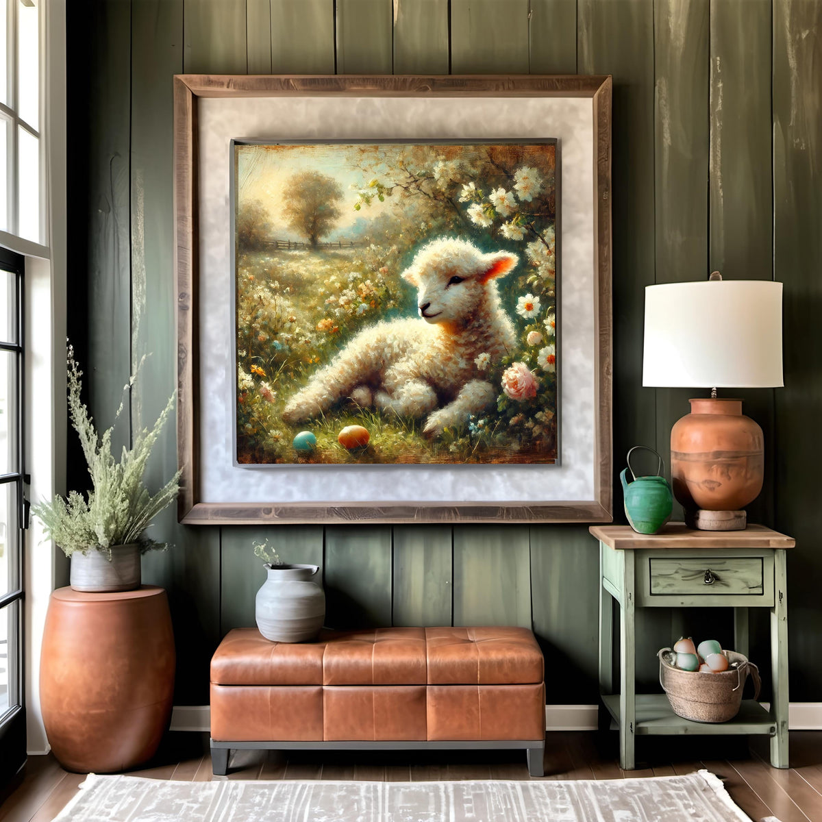 Vintage Lamb Digital Print: Easter Farmhouse Floral Wall Art (Digital Download)