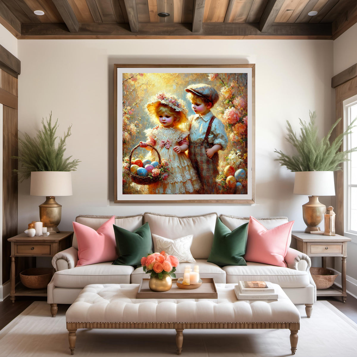 Vintage Easter Egg Hunt Print: Impressionist Children Art (Digital Download)