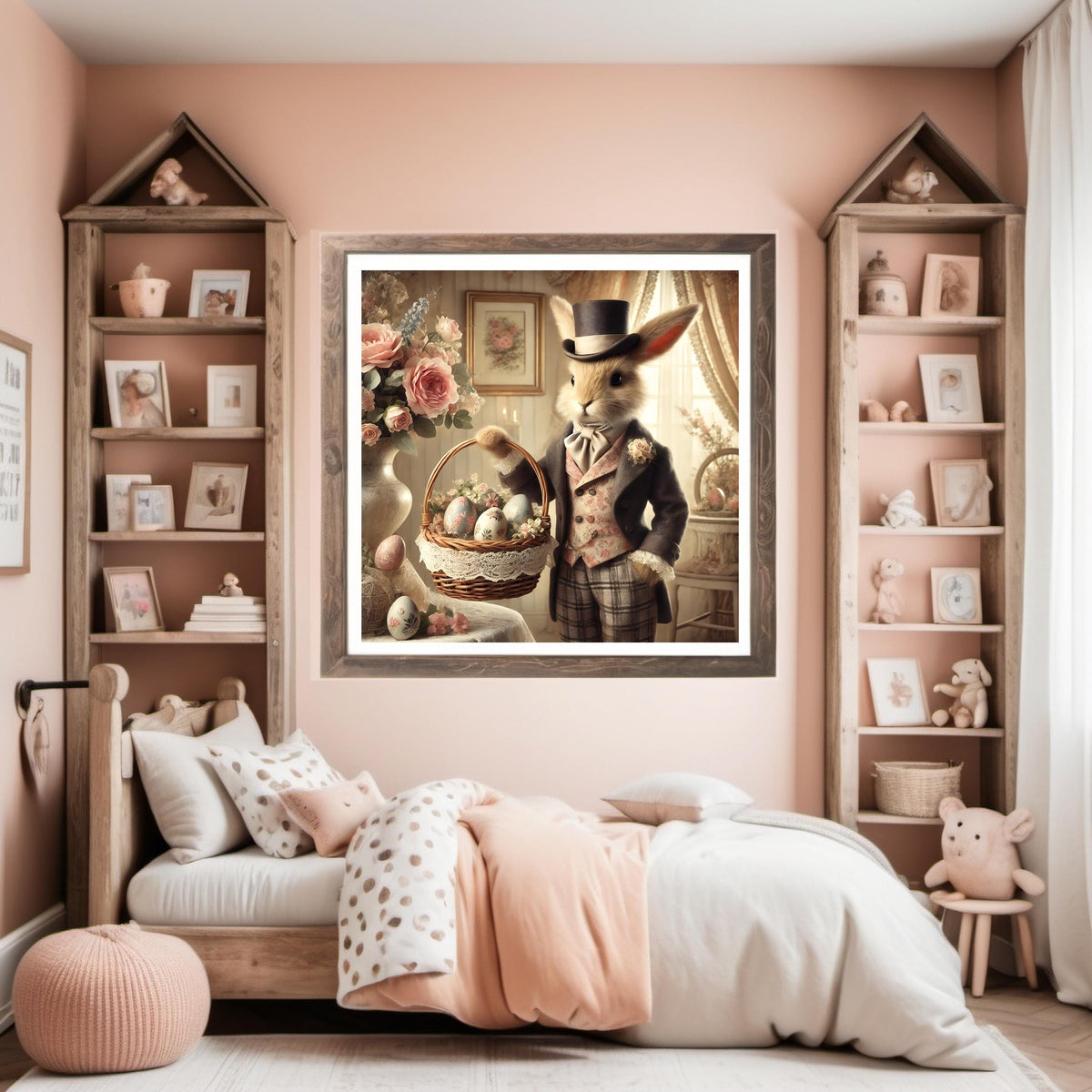 Victorian Easter Bunny Print: Shabby Chic Cottagecore Wall Art (Digital Download)