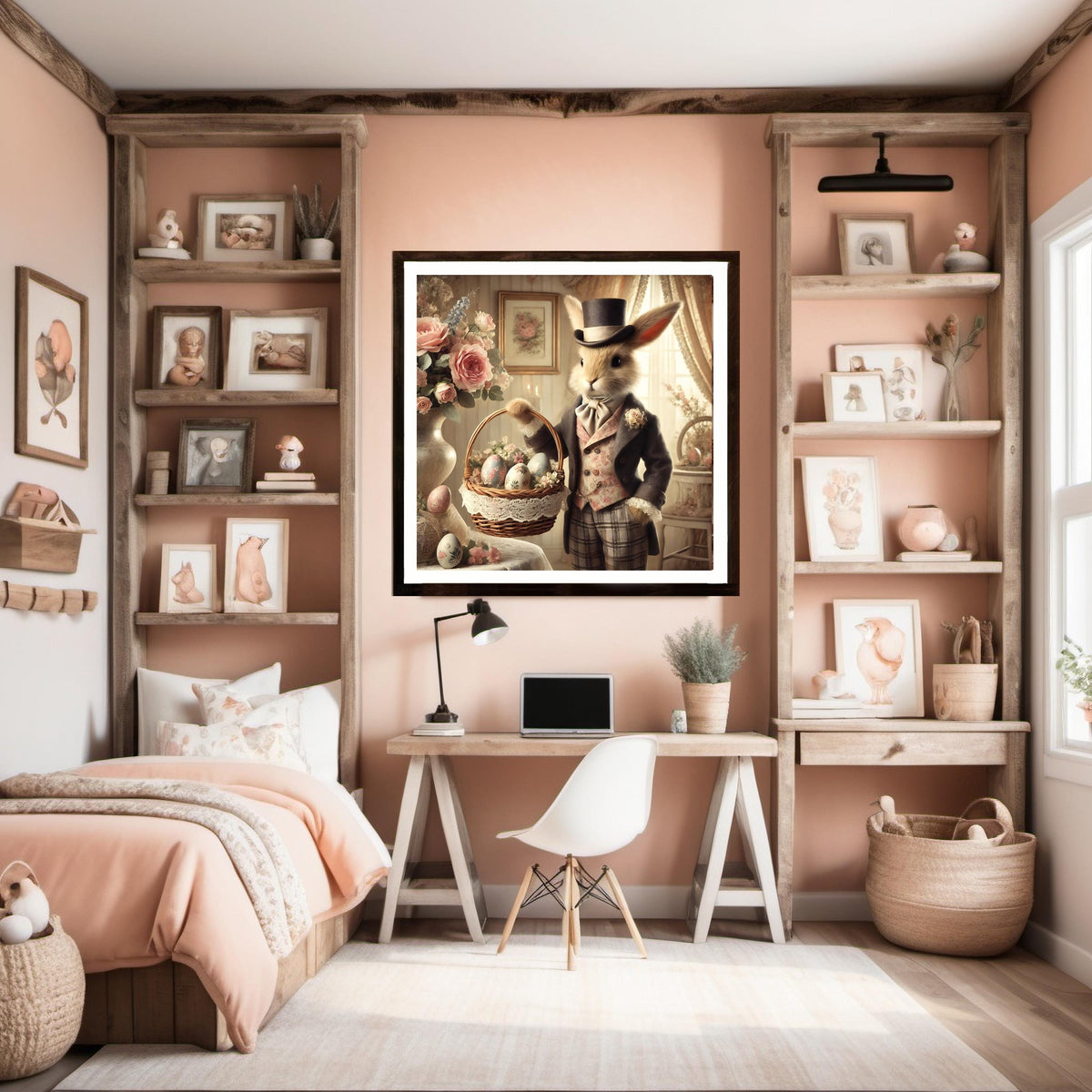Victorian Easter Bunny Print: Shabby Chic Cottagecore Wall Art (Digital Download)