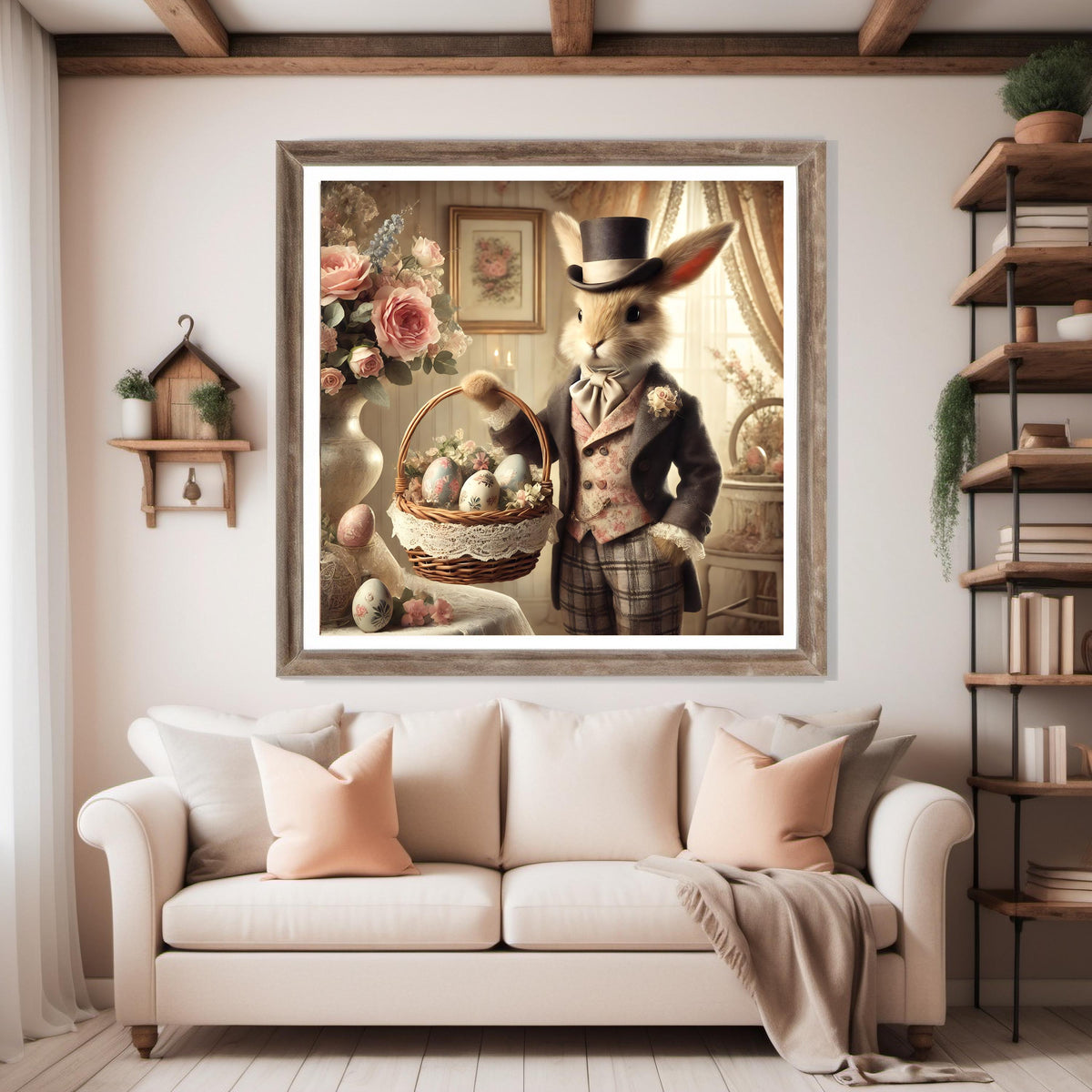 Victorian Easter Bunny Print: Shabby Chic Cottagecore Wall Art (Digital Download)