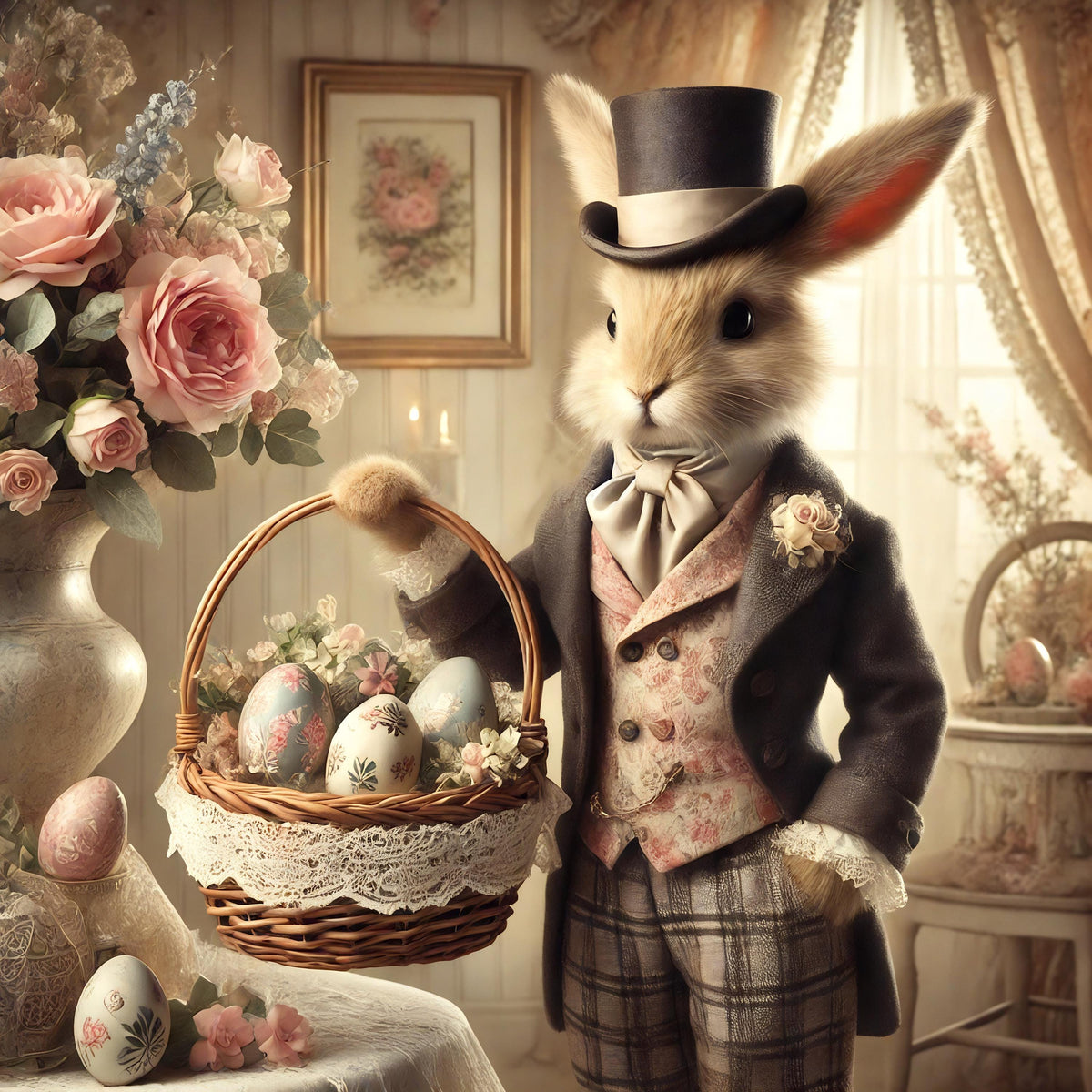 Victorian Easter Bunny Print: Shabby Chic Cottagecore Wall Art (Digital Download)