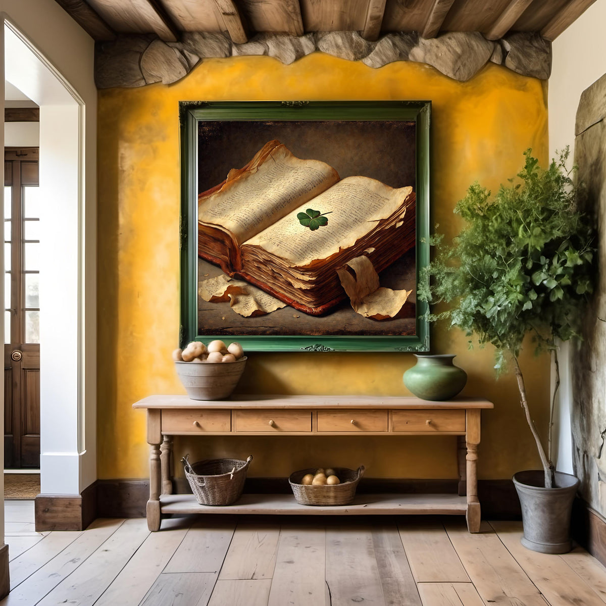 Antique Book with Clover Print: Irish Folklore Art (Digital Download)