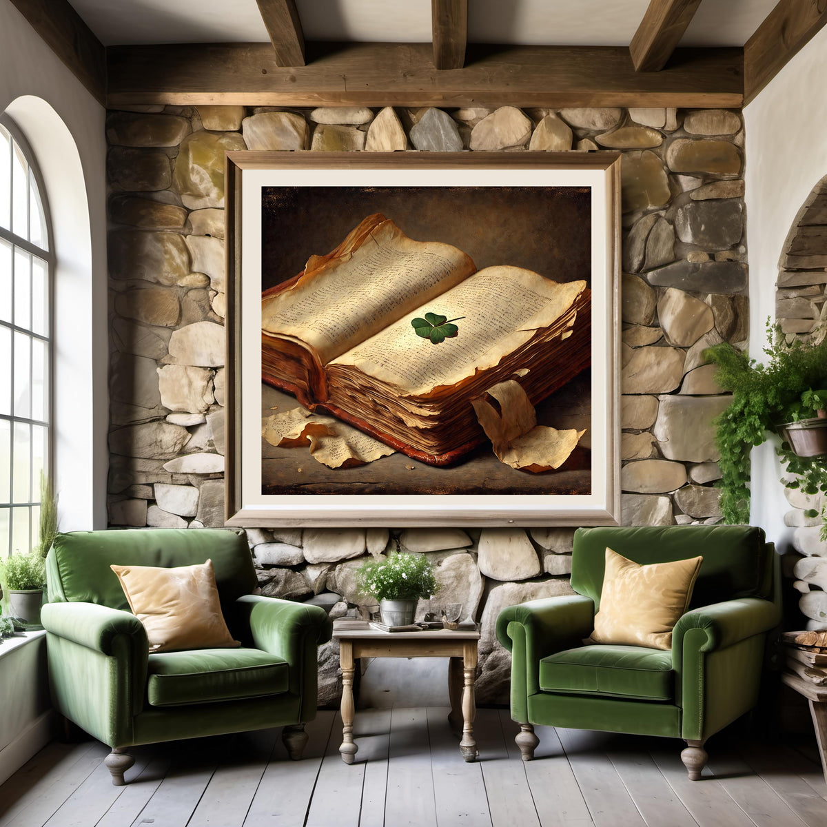 Antique Book with Clover Print: Irish Folklore Art (Digital Download)
