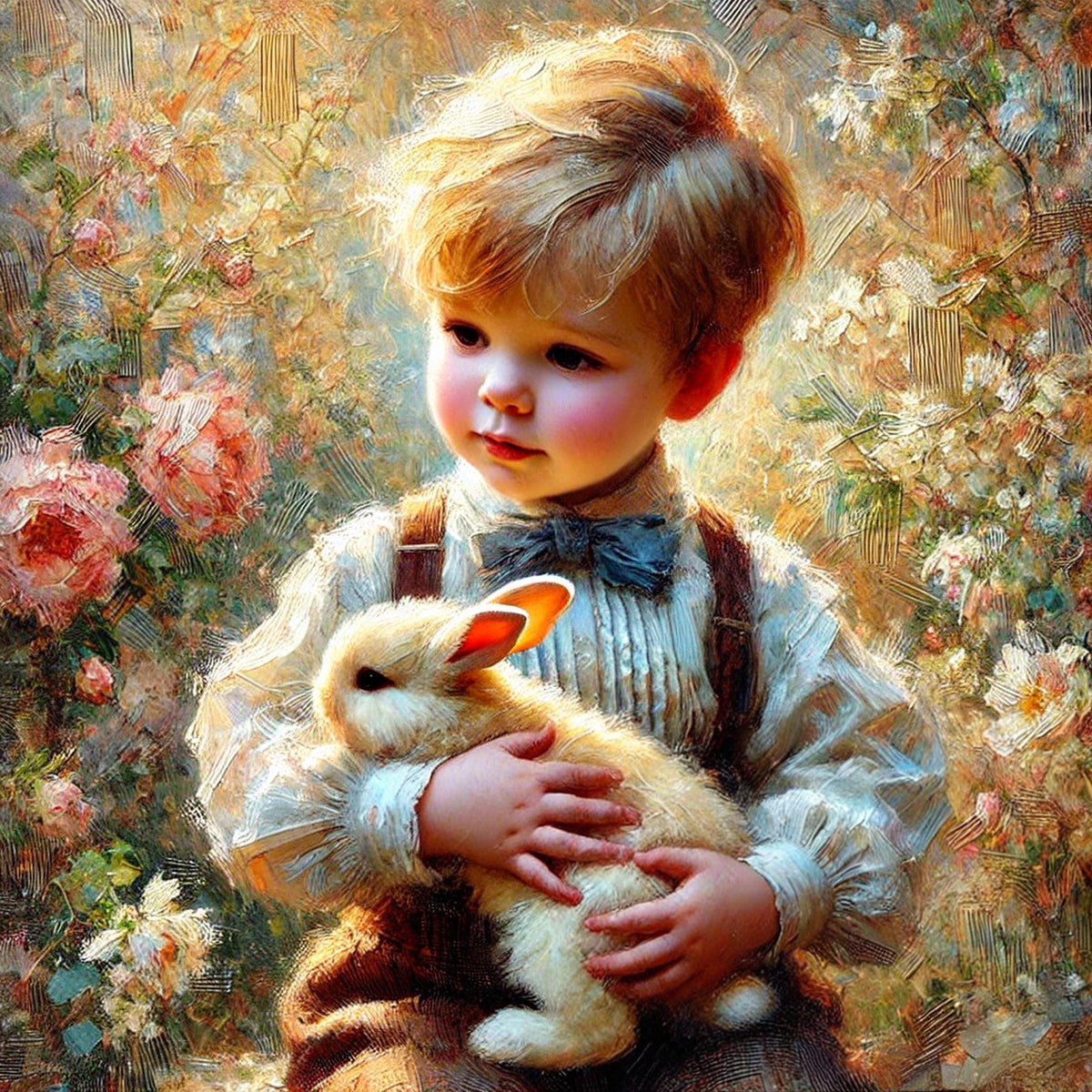 Vintage Easter Boy and Bunny Print: Antique Spring Pastoral Decor (Digital Download)