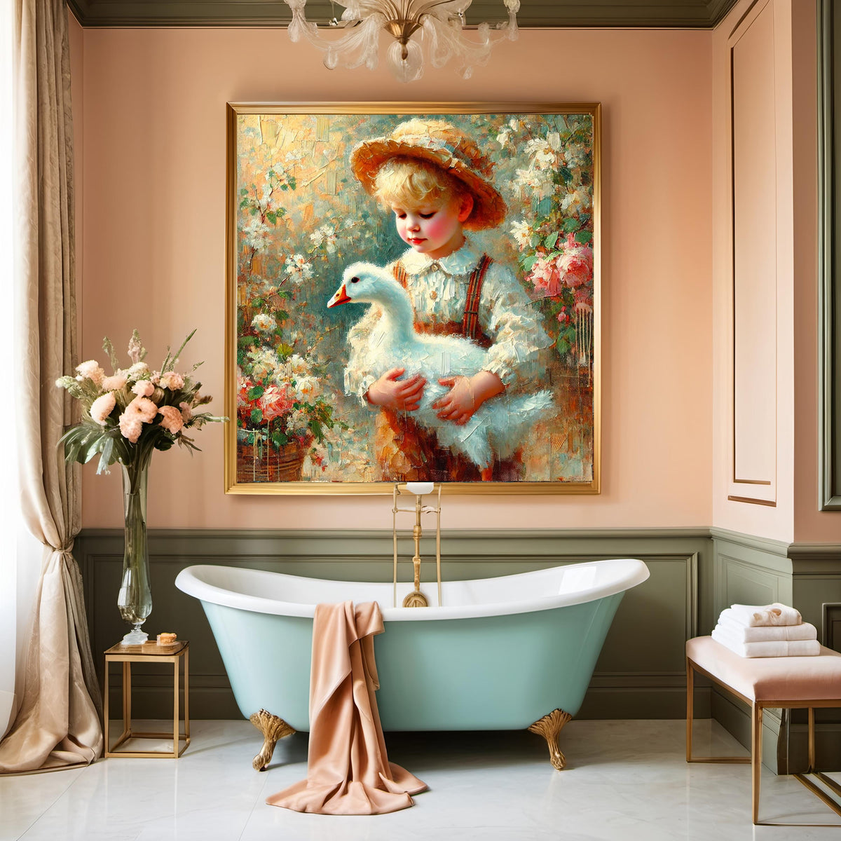 Vintage Easter Boy and Goose Print: Antique Spring Pastoral Decor (Digital Download)