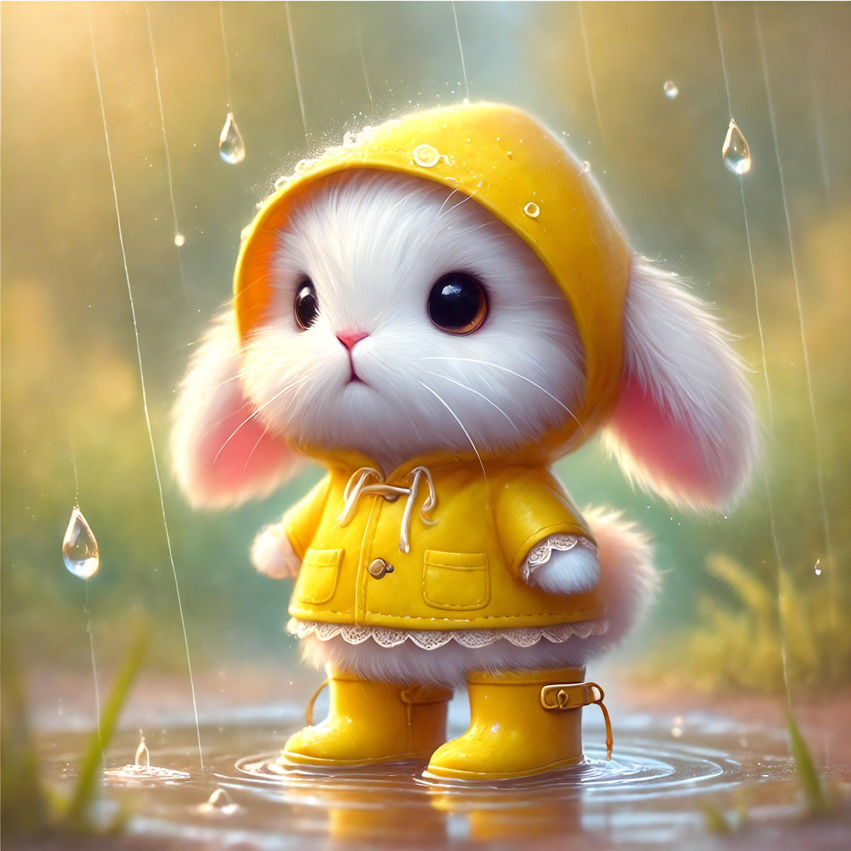 Bunny in Yellow Raincoat Art: Whimsical Nursery Print (Digital Download)