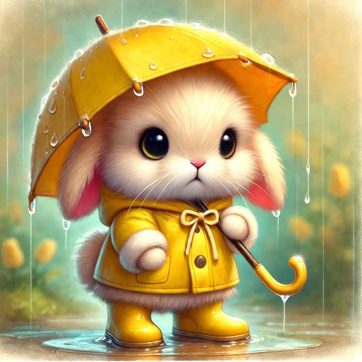 Bunny with Yellow Umbrella Art Print: Rainy Day Nursery Decor (Digital Download)