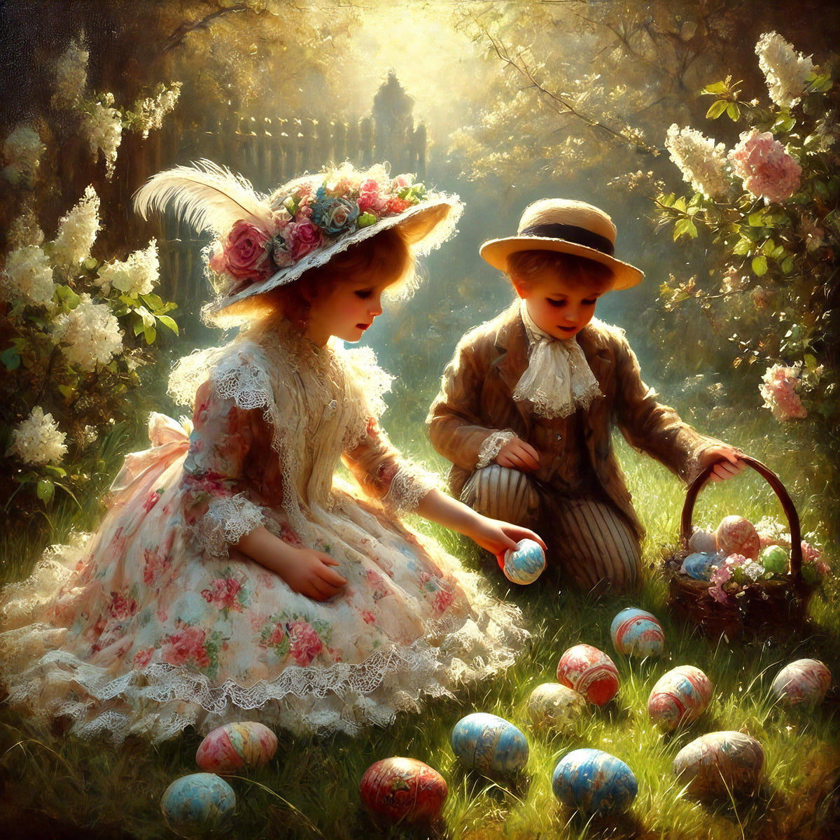 Victorian Easter Egg Hunt Print: Vintage Children's Garden Art (Digital Download) 2
