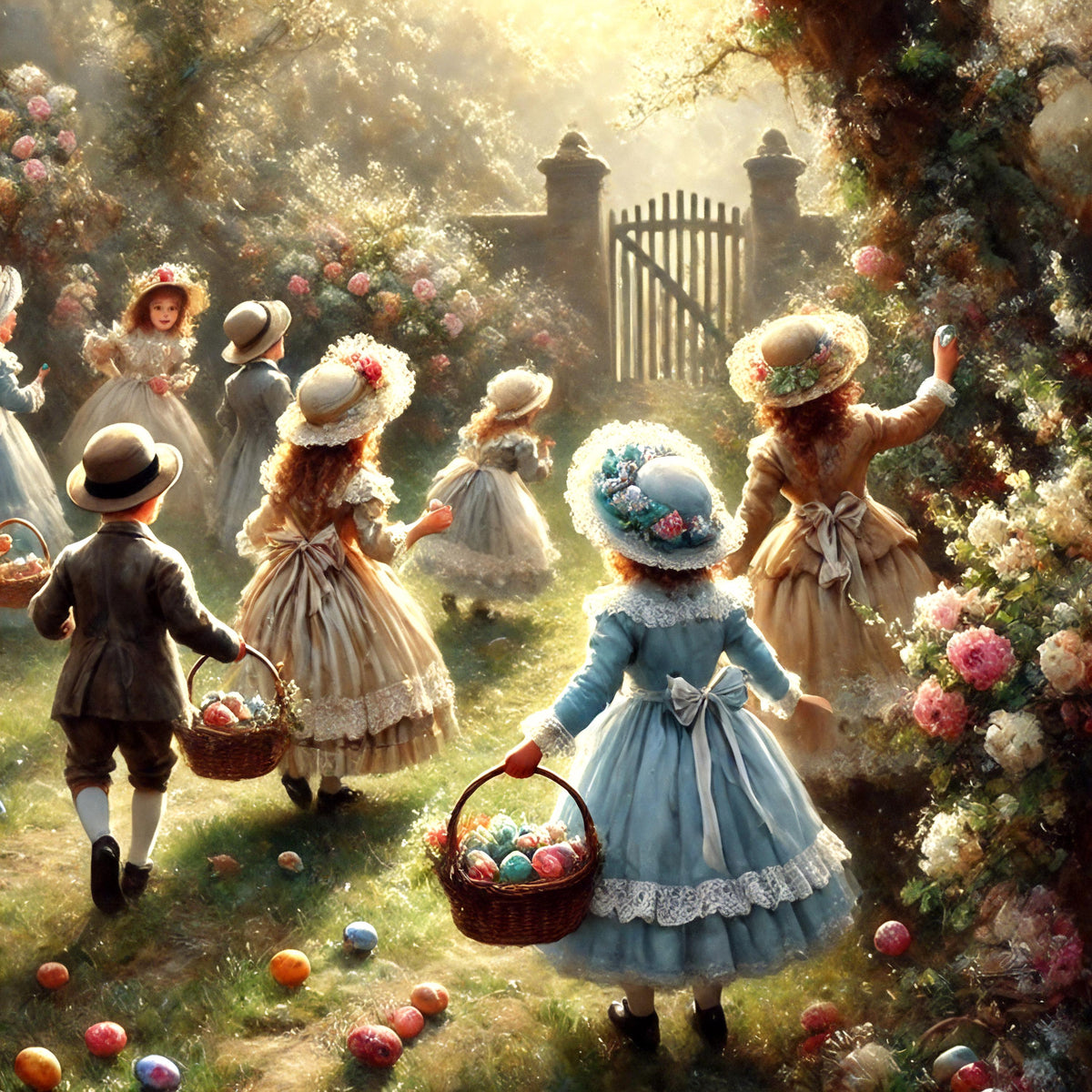 Victorian Easter Egg Hunt Print: Vintage Children's Garden Art (Digital Download)