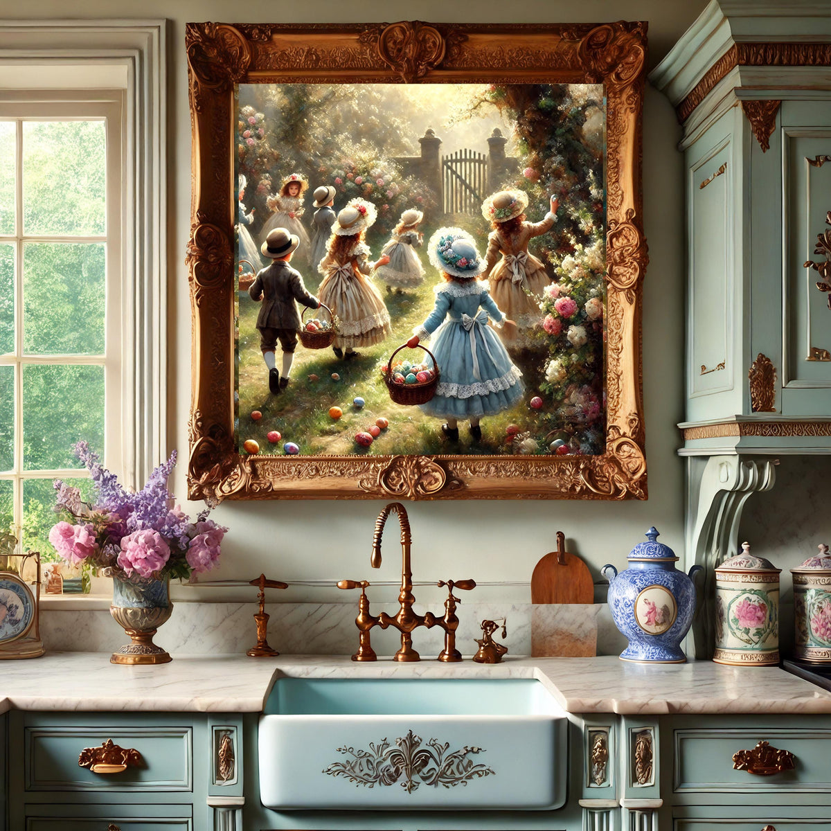 Victorian Easter Egg Hunt Print: Vintage Children's Garden Art (Digital Download)