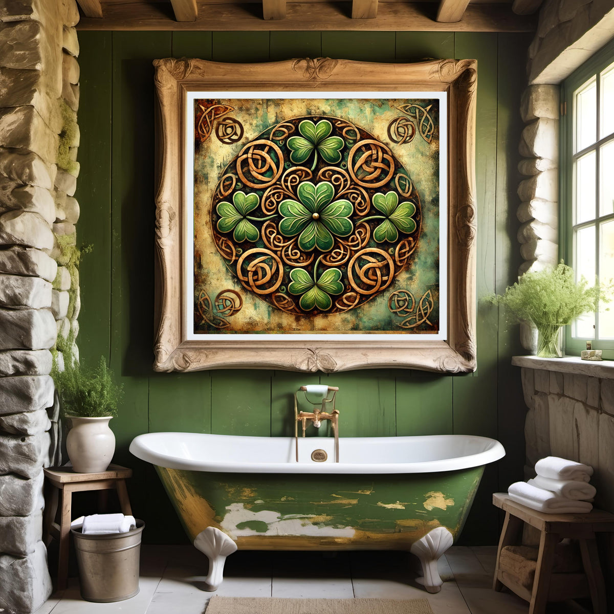 Vintage Shamrock Mandala: Celtic Irish Art (Digital Print)