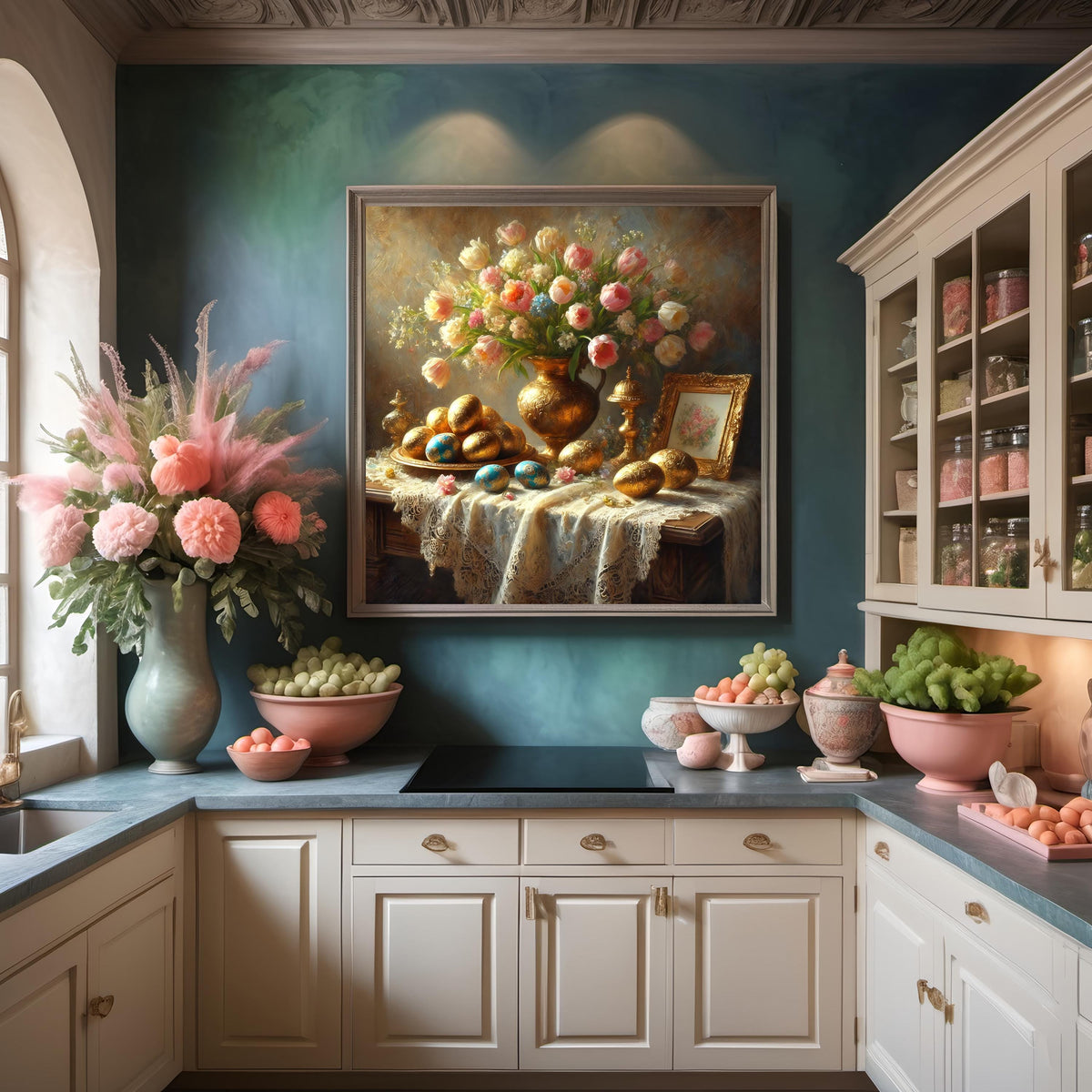 Victorian Easter Egg Still Life Print: Baroque Floral Wall Art (Digital Download)