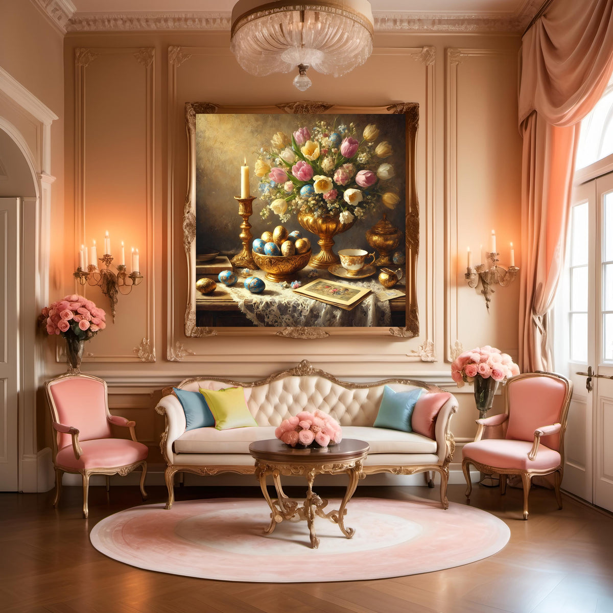 Victorian Easter Egg Still Life Print: Baroque Floral Gold Décor (Digital Download)