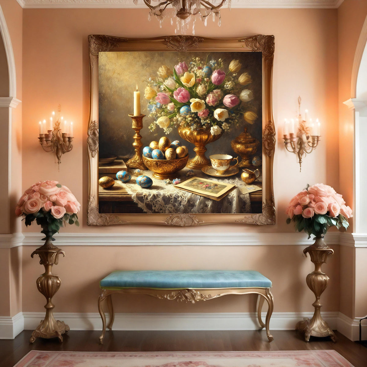 Victorian Easter Egg Still Life Print: Baroque Floral Gold Décor (Digital Download)