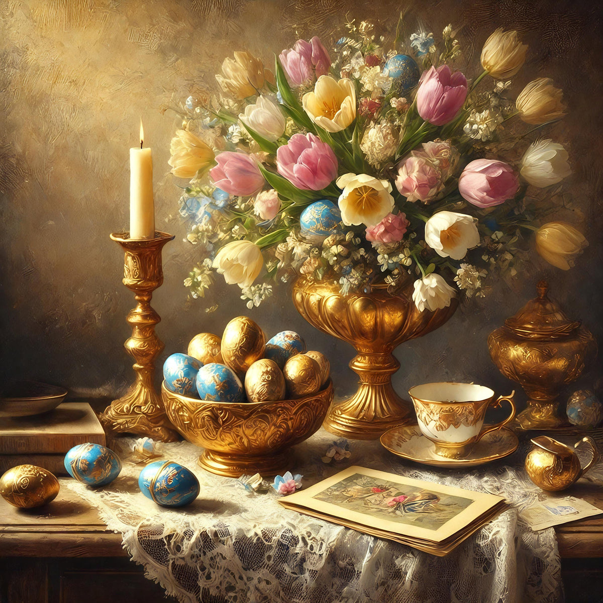 Victorian Easter Egg Still Life Print: Baroque Floral Gold Décor (Digital Download)