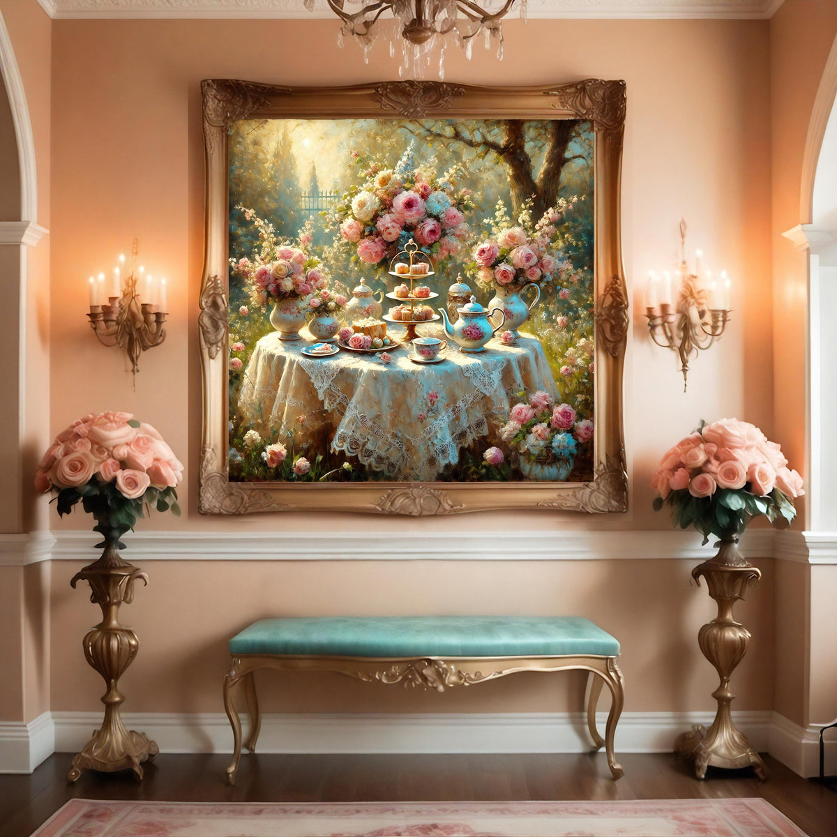 Victorian Tea Party Print: Elegant Floral Still Life, Cottagecore Wall Art (Digital Download)
