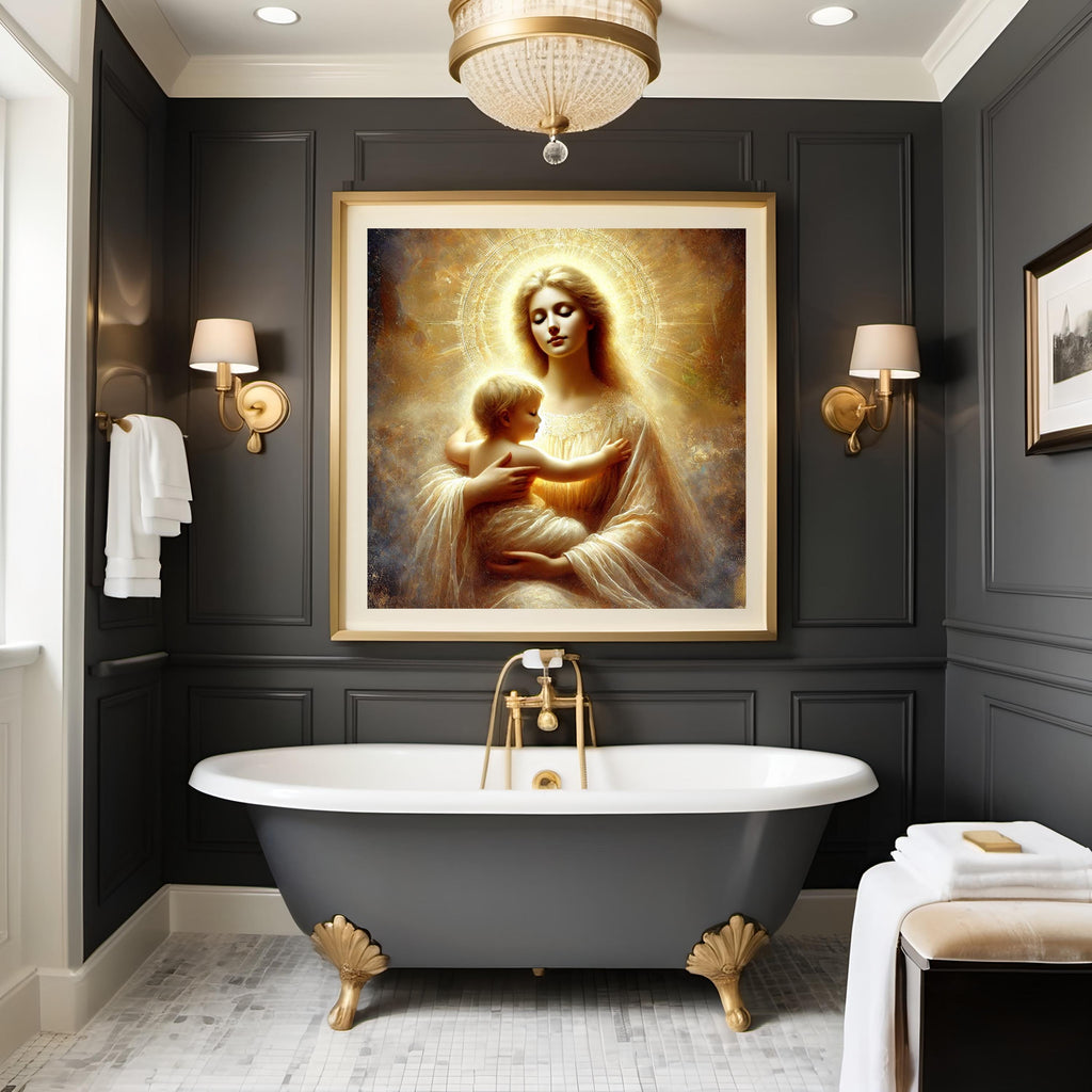 Mother and Child Art Print: Ethereal Celestial Portrait (Digital Download)