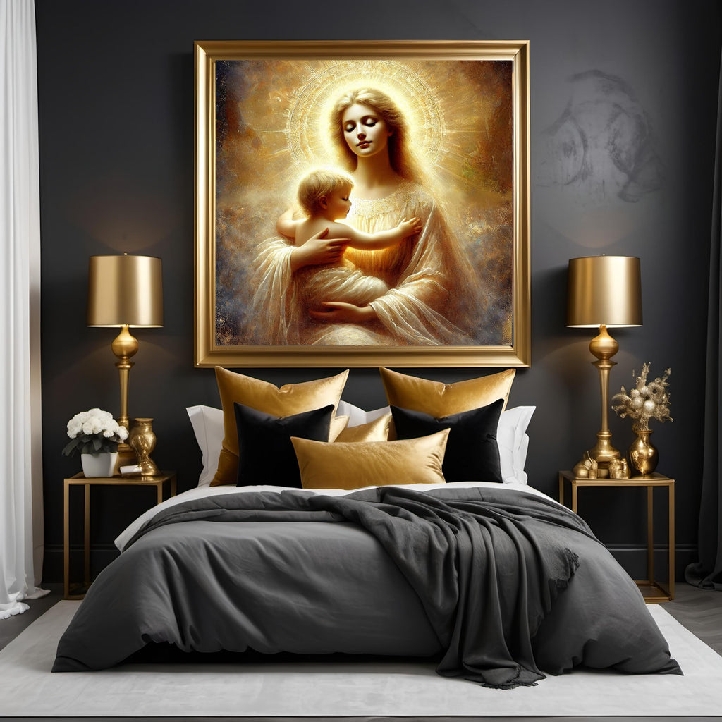 Mother and Child Art Print: Ethereal Celestial Portrait (Digital Download)