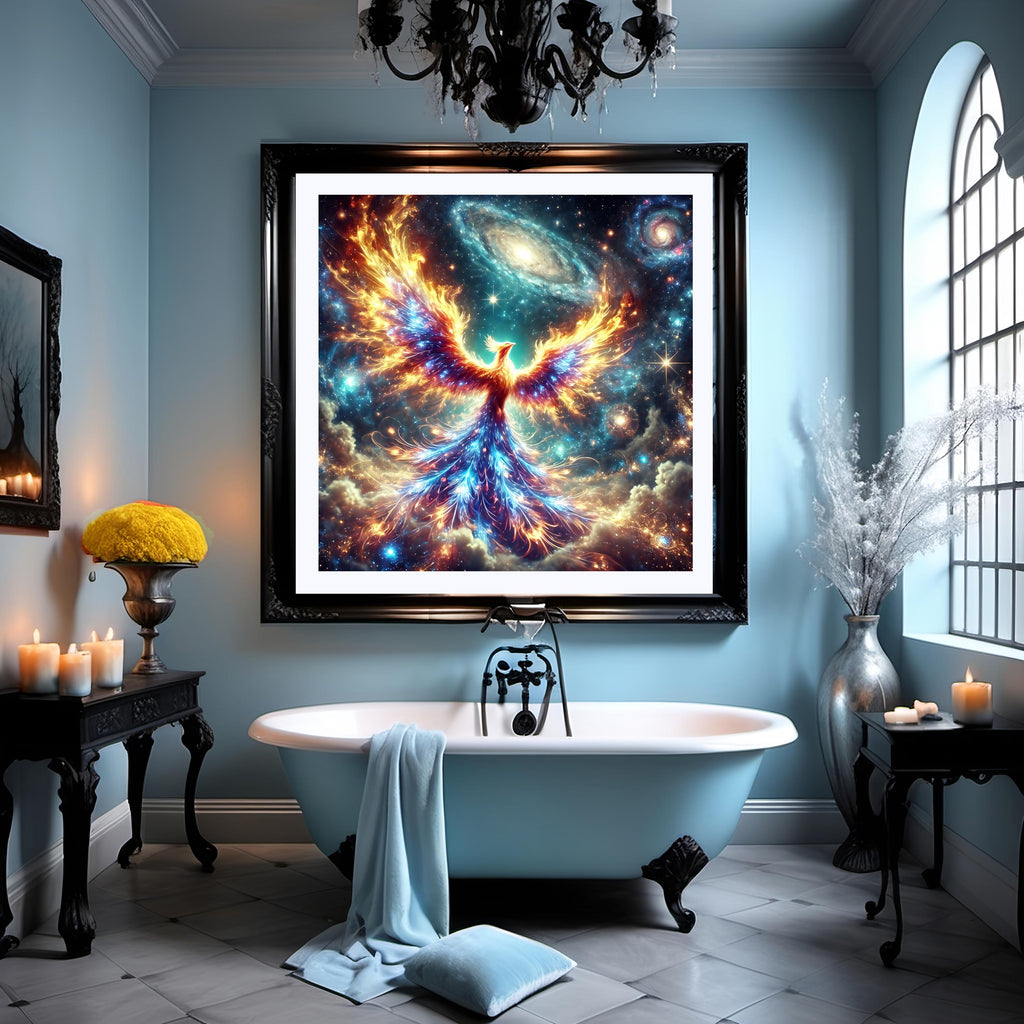 Celestial Phoenix Rising Print: Galactic Firebird Fantasy Art (Digital Download)
