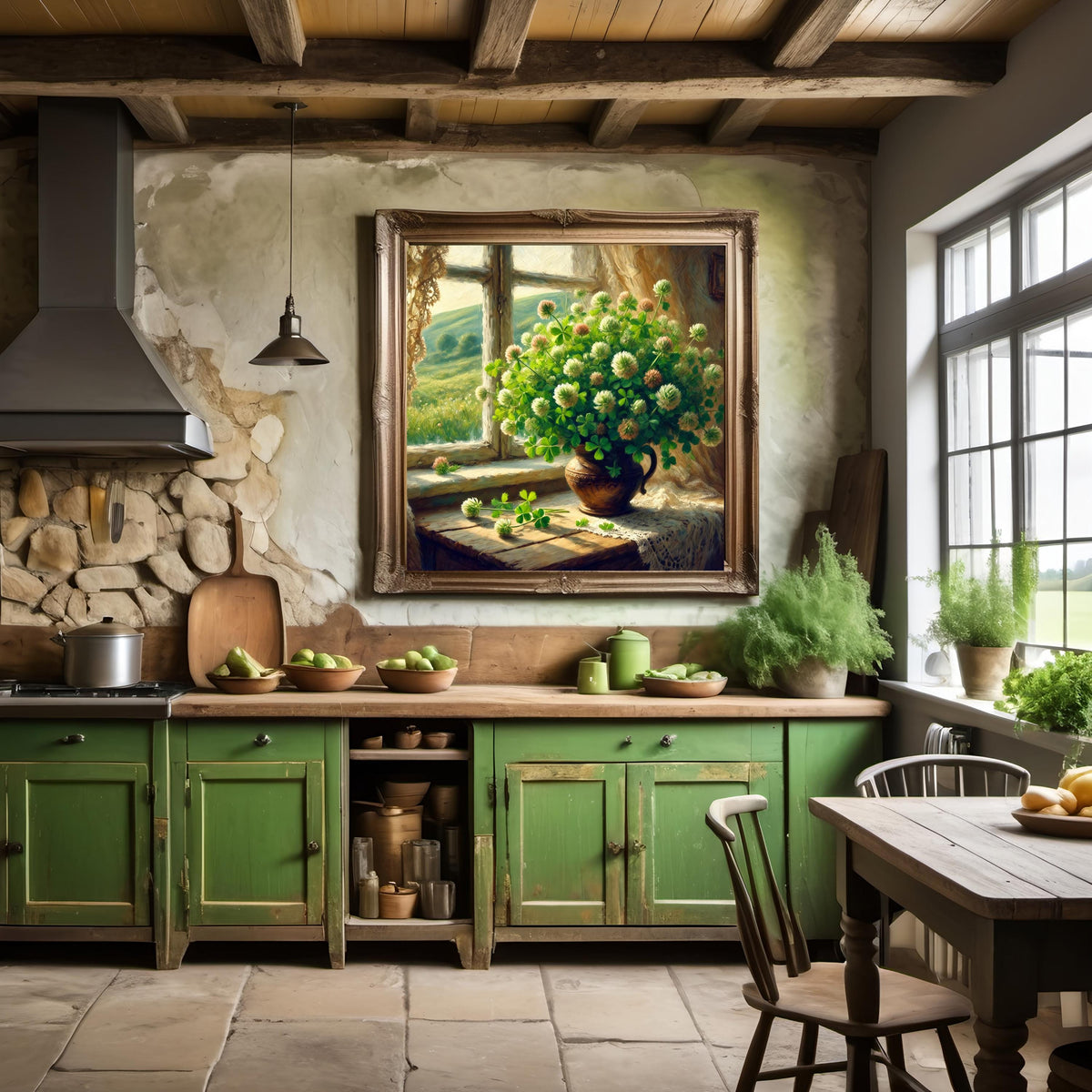 Irish Clover Still Life Print: Vintage Cottage Window, Farmhouse Decor (Digital Download)