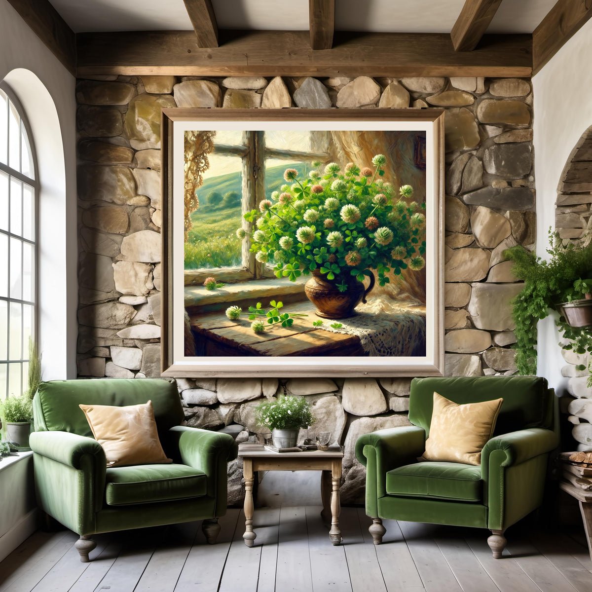 Irish Clover Still Life Print: Vintage Cottage Window, Farmhouse Decor (Digital Download)