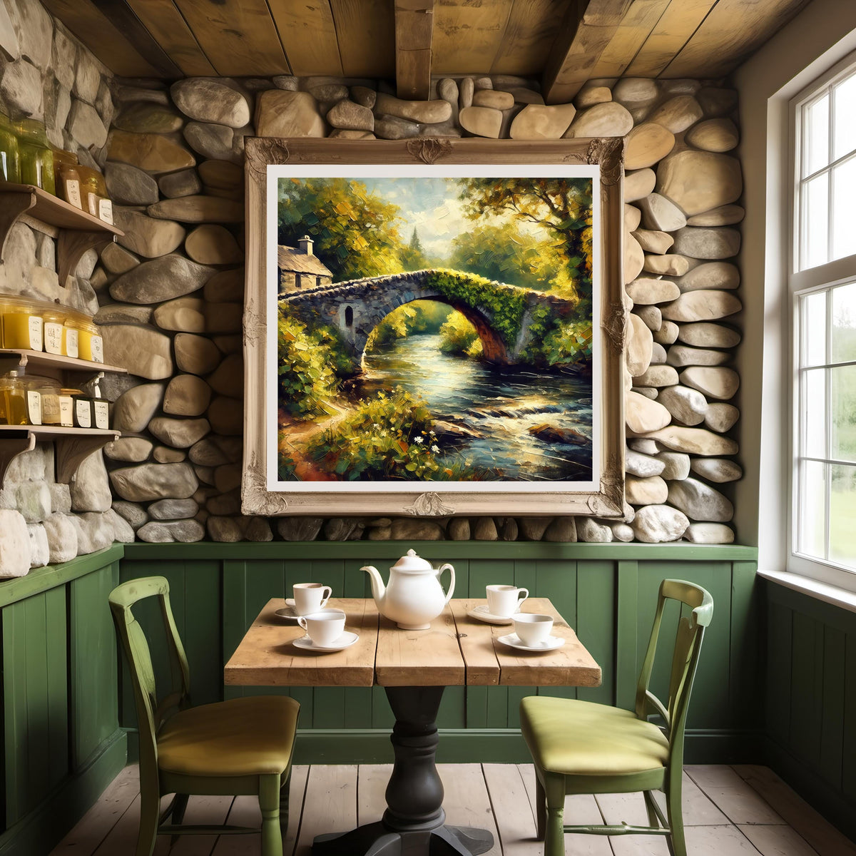 Stone Bridge Impressionist Landscape Art Print: Rustic Cottage Decor (Digital Download)