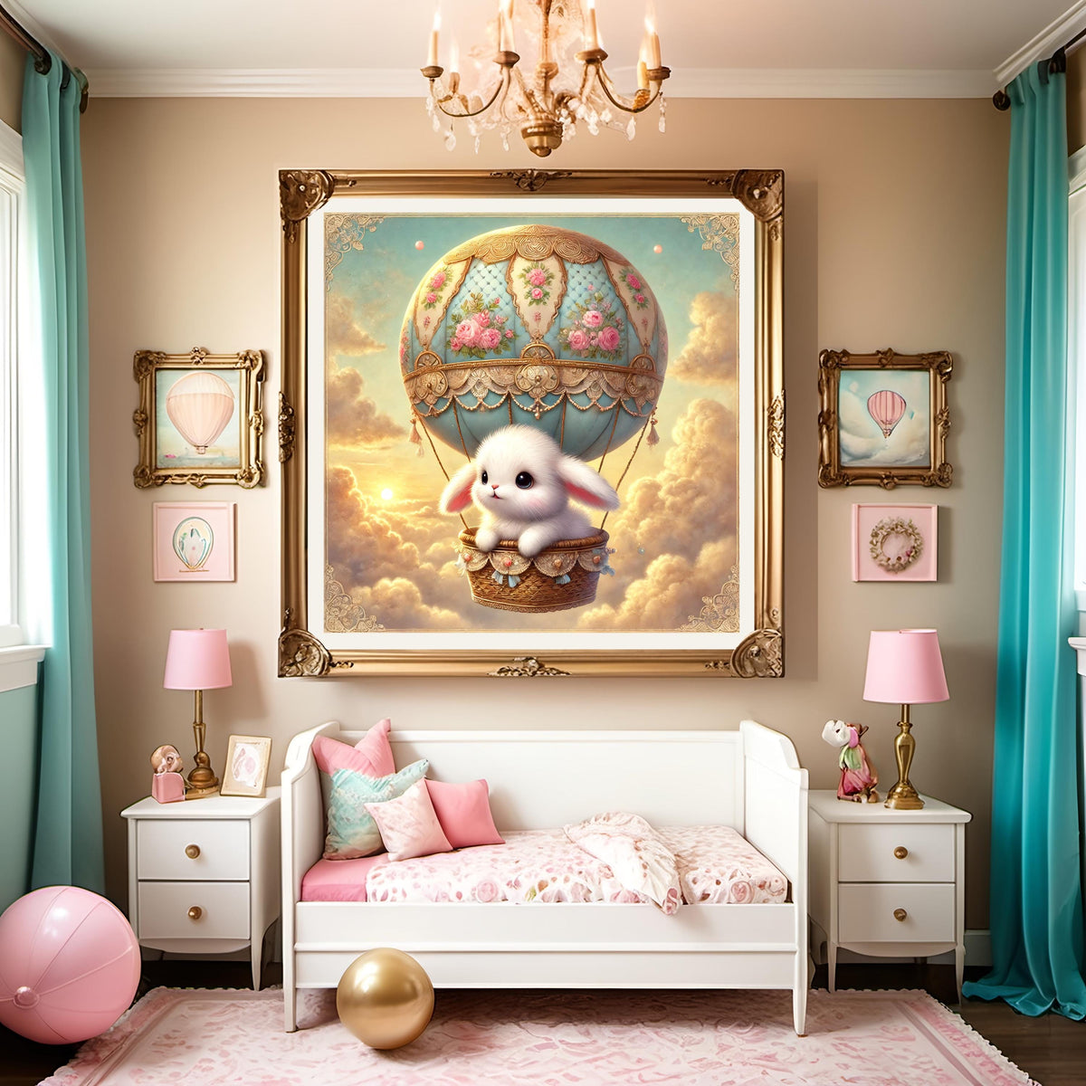 Bunny Hot Air Balloon Print: Whimsical Nursery Decor (Digital Download)