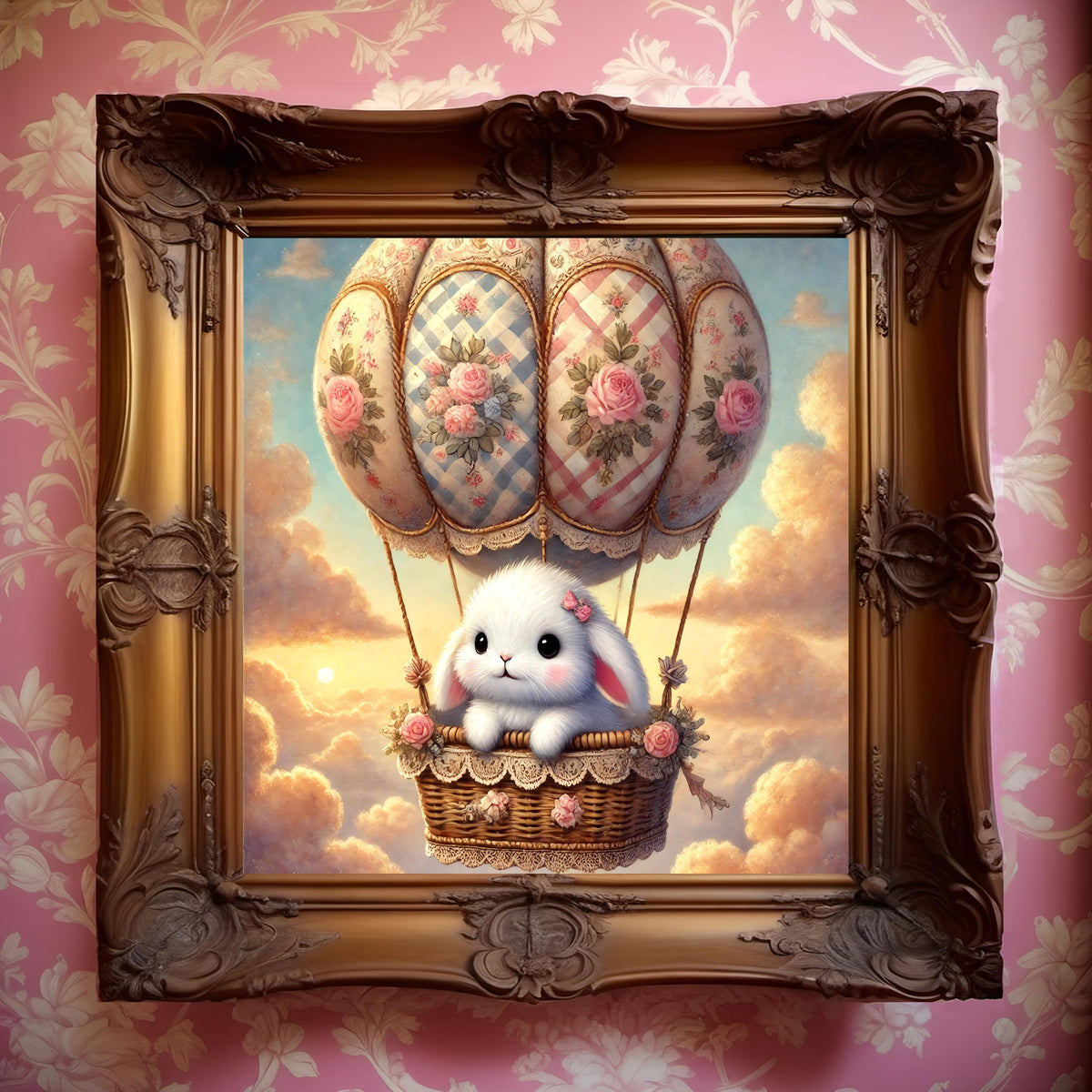 Vintage Bunny Hot Air Balloon Print: Whimsical Nursery Decor (Digital Download)
