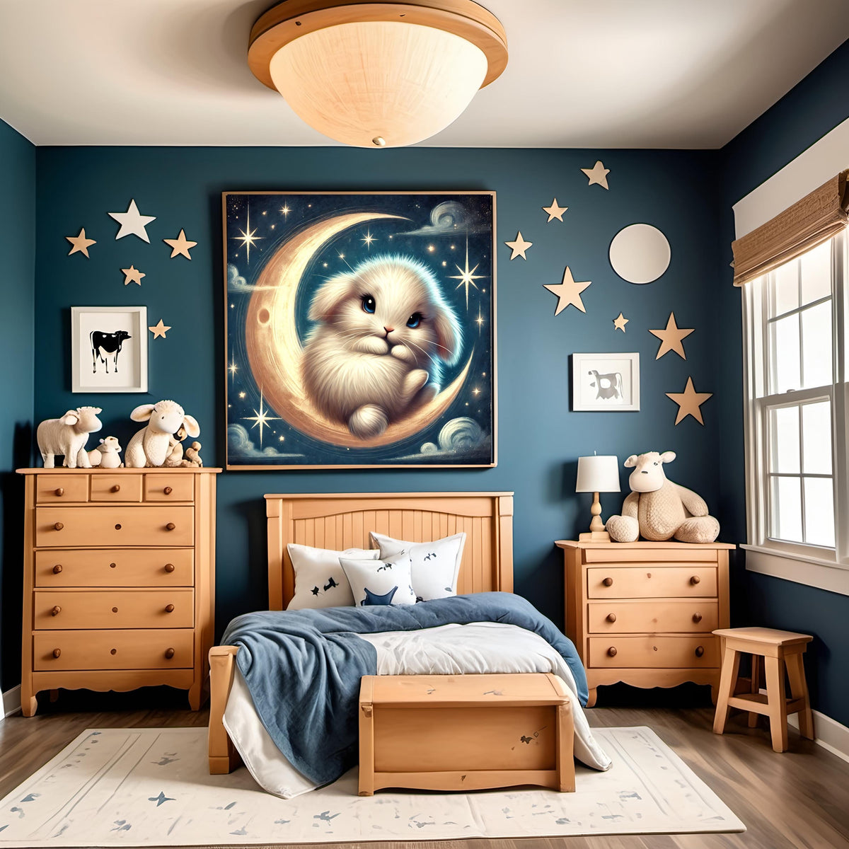 Bunny Moon Nursery Print: Whimsical Rabbit Celestial Art (Digital Download)