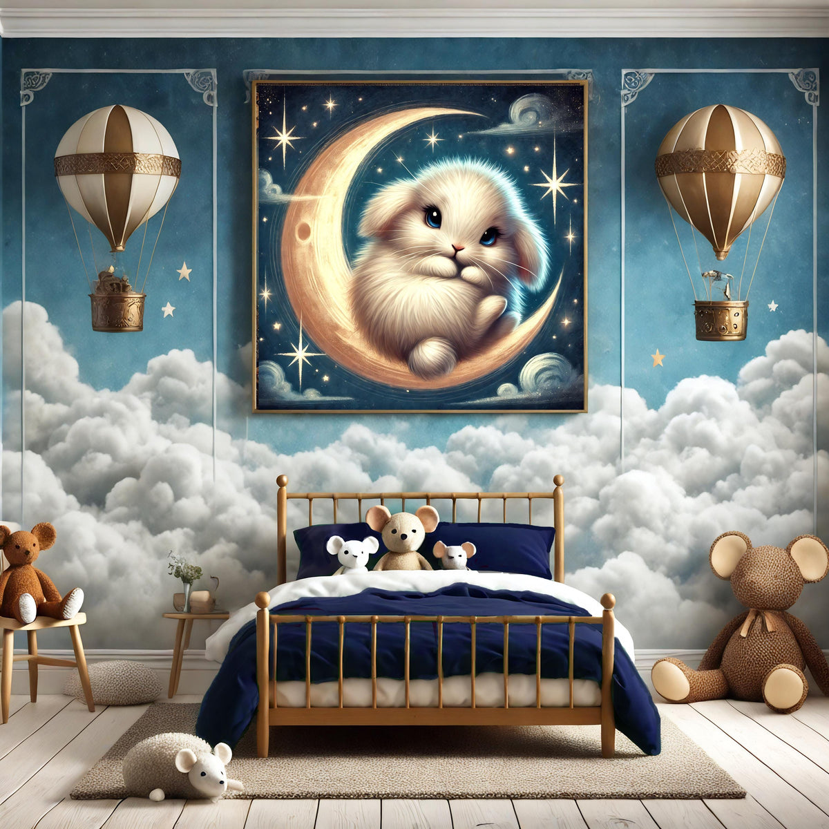 Bunny Moon Nursery Print: Whimsical Rabbit Celestial Art (Digital Download)