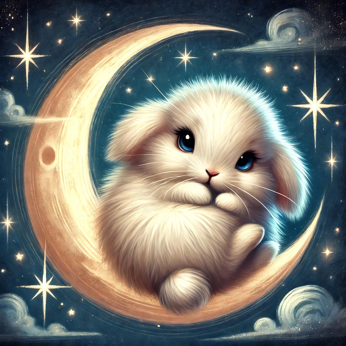 Bunny Moon Nursery Print: Whimsical Rabbit Celestial Art (Digital Download)