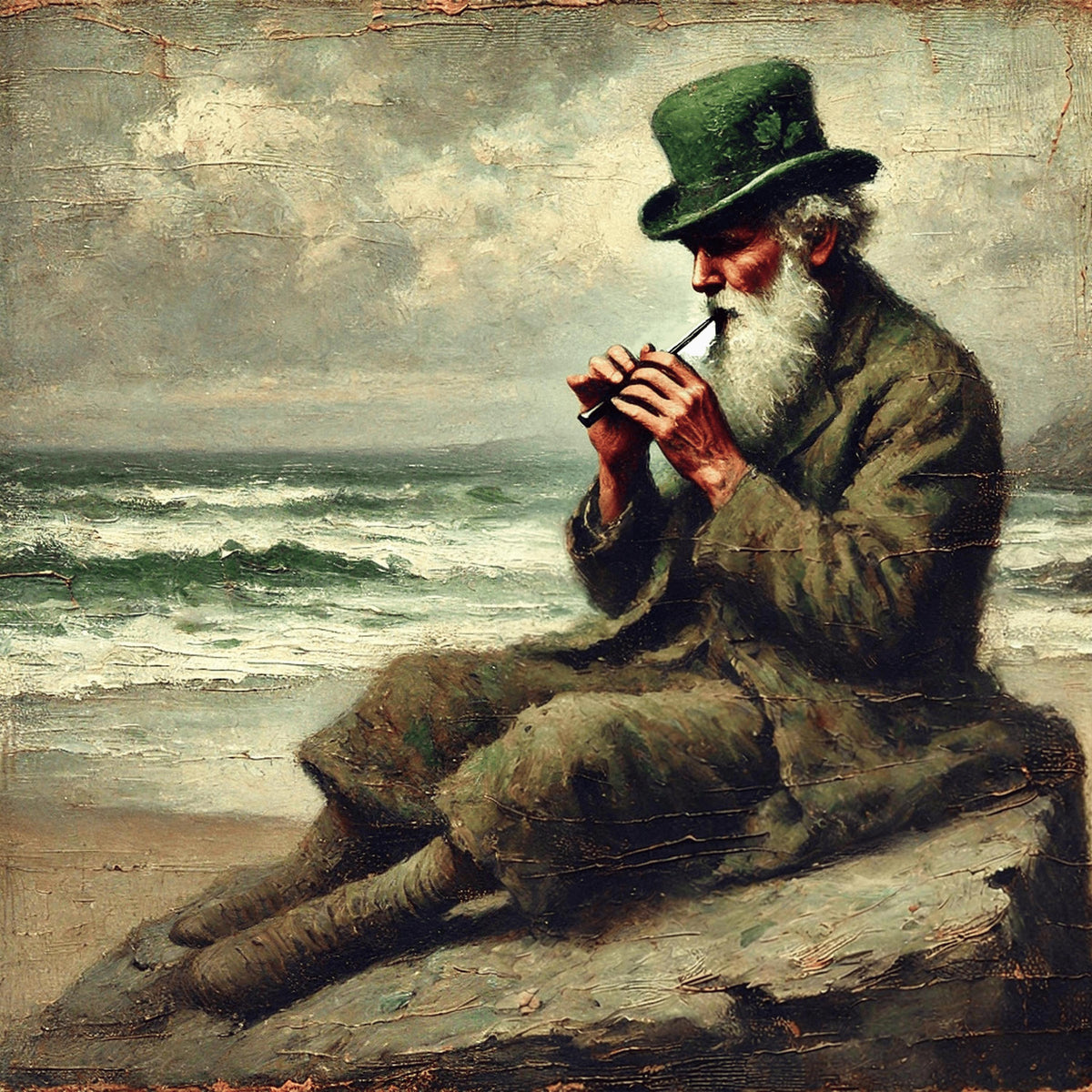 Vintage Irish Tin Whistle Player Seaside Painting (Digital Download)