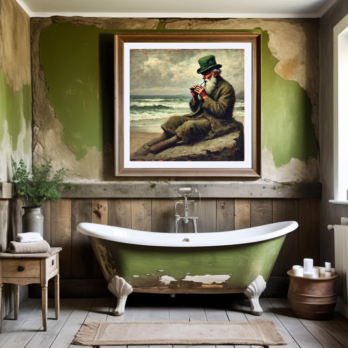 Vintage Irish Tin Whistle Player Seaside Painting (Digital Download)
