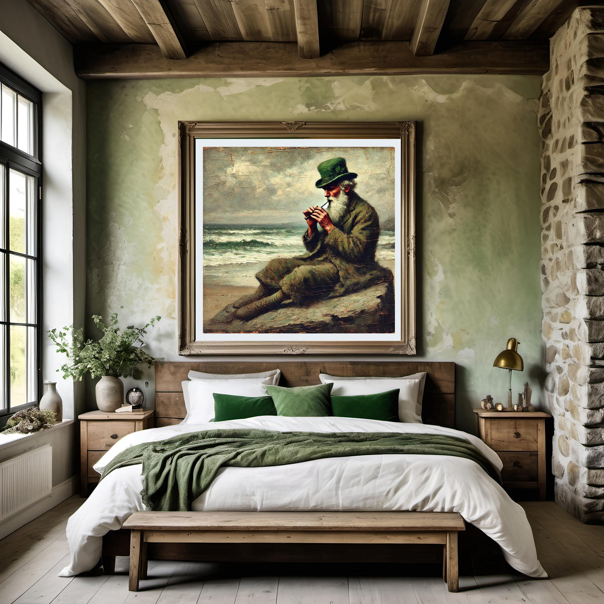 Vintage Irish Tin Whistle Player Seaside Painting (Digital Download)