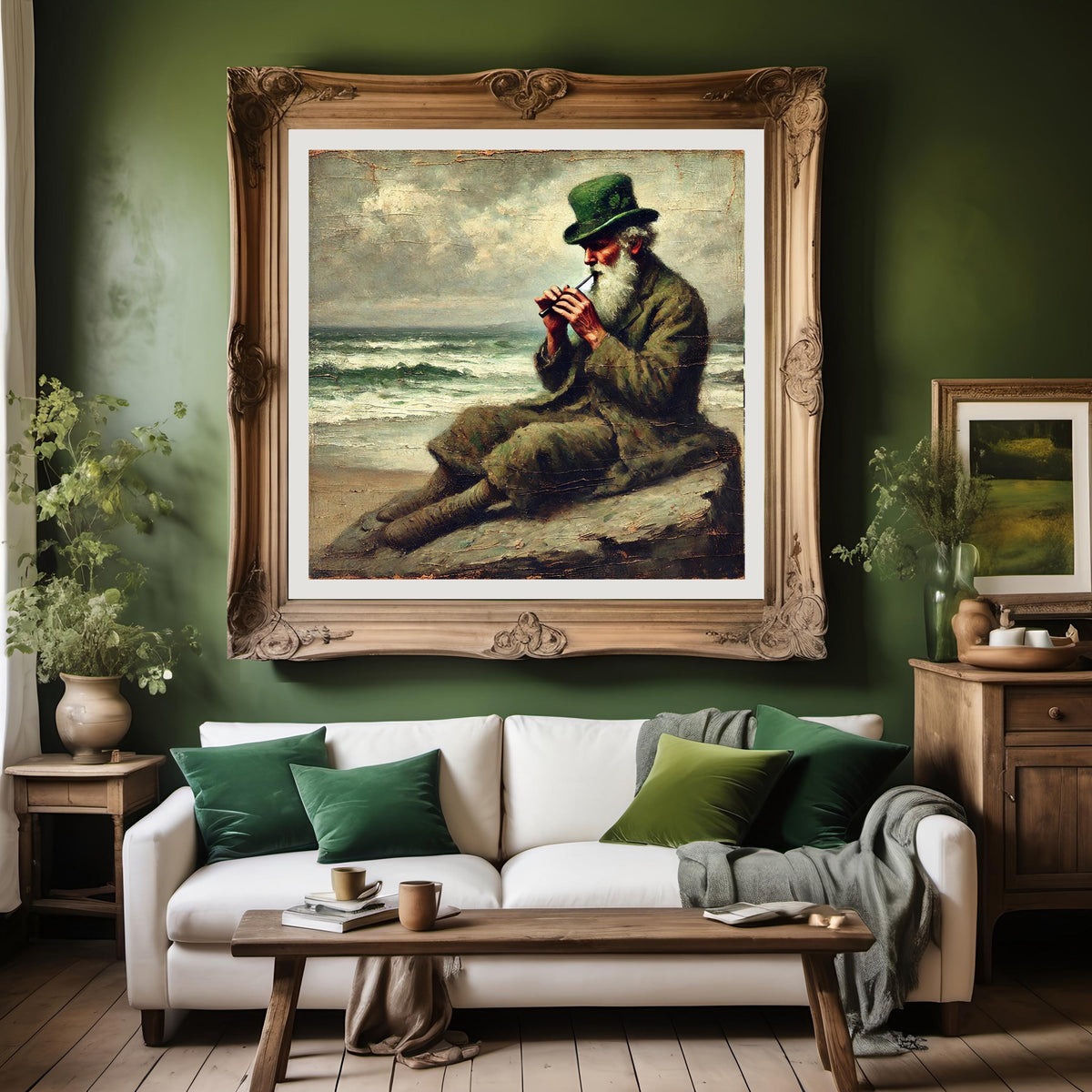 Vintage Irish Tin Whistle Player Seaside Painting (Digital Download)