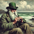 Vintage Irish Whistle Player Seaside Painting: Celtic Wall Art (Digital Download)