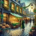 Vintage St. Patrick's Day Market Print: Festive Irish Town Scene (Digital Download)