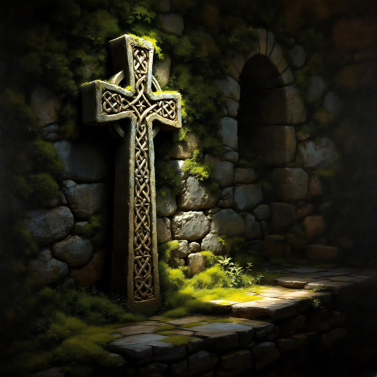 Celtic Cross Digital Print: Irish Heritage Stone Wall Art (Digital Download)