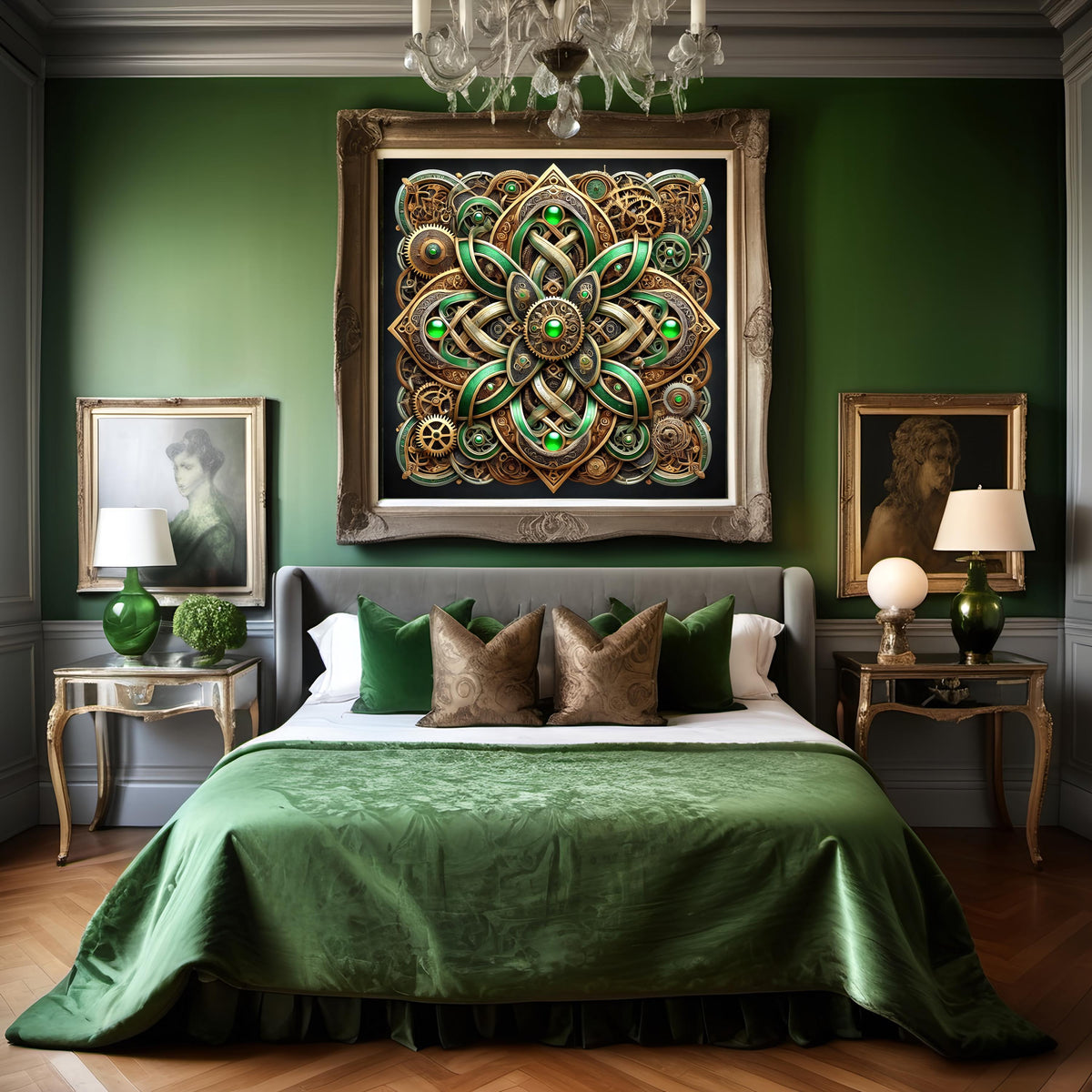 Steampunk Celtic Mandala Art: Gears, Knots, Emeralds (Digital Download)